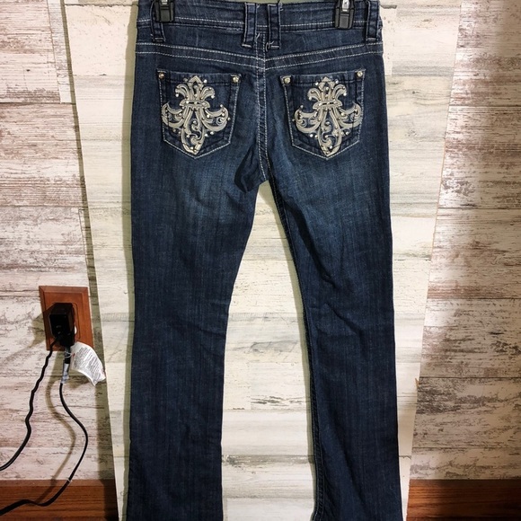 Zipper premium jeans bootcut jeans size 7 dark white stitching denim jeans​​ - Picture 2 of 7